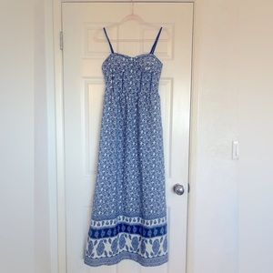 NWT BOG XS Collective fitted blue, white boho maxi dress w/ built in bra